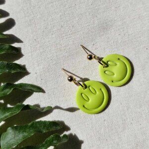 Lime Smiley Earrings - Handmade